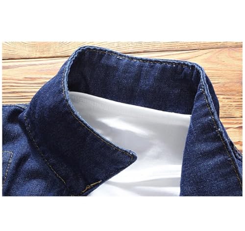 Men's Denim Jacket Pants 2Pcs Set Single Breasted Holes Casual Coat Trousers Fashion Suit4