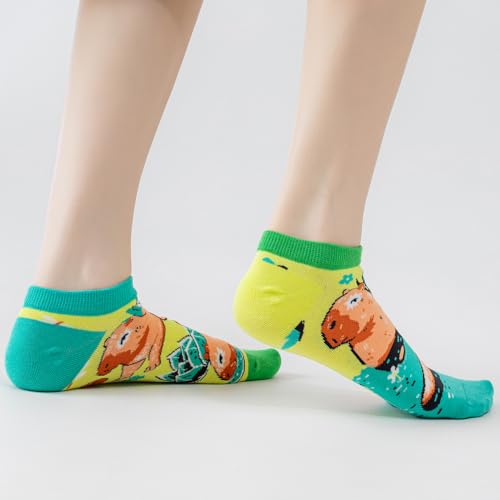 Image of 2 Pairs Funny Cartoon Animal Print Cotton Ankle Socks for Women Teens