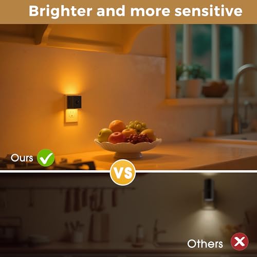 Image of L LOHAS LED Motion Sensor Night Light, [4-Pack] Motion Activated Night Light, Motion Sensor and Dusk to Dawn Sensor, Brightness Adjustable,Amber Nightlight for Bathroom Hallway Kitchen