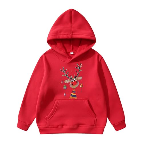 Generisch 2026 Neuer -Hoodie mit Taschendekoration für Sweatshirt Plus Fleece-Modell ideal für Schule Freizeit Alltag (Red, 11-12Years)