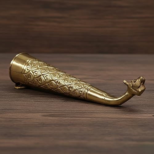 Image of Pure Brass Carving Gaumukh Shringi || Gomukhi Abhishek Patra for Rudrabhishek, Sawan Puja & Shiva Abhishek on Shivlinga (18 * 4.5 Cm)