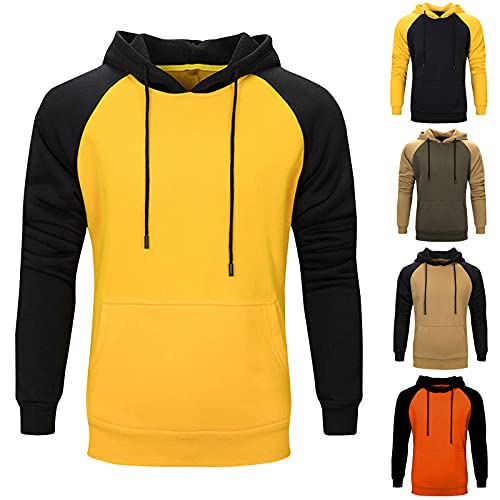 Men's Fashion Hoodies Contrast Raglan Long-Sleeve Blend Fleece Hooded Pullover Novelty Color Block Workout Sweatshirt