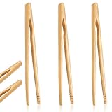 3 PCS Toast Tongs, 7 inch bamboo Tongs for Cooking, Anti-slip Toaster Tongs...