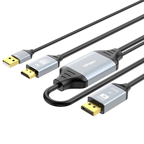 8K Hdmi To Displayport Cable Usb Powered For Xbox Series X, Ps4,Ps5, Ps4 Pro, Fairkabe Hdmi 2.1 Source To Display Port 1.4 Adapter Cable 6.6Ft, Unidirectional Hdmi Male To Dp Male #TOP6