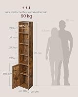 VASAGLE Custos Collection - Bücherregal, 6-stöckiges hohes Regal, Standregal mit Tür, offenes Aufbewahrungsregal, 24 x 31,8 x 175 cm, für Wohnzimmer, Homeoffice, Esszimmer, vintagebraun LBC401K01 – Ansicht 3