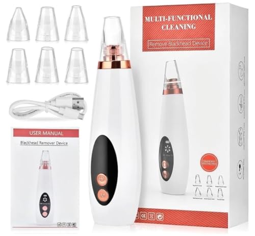 Image of 6 in 1 Multi-function Blackhead Remover Tools | Electric Derma suction Machine | USB Rechargeable Acne Pimple Pore Cleaner Vacuum tool - Facial Cleanser Device for Nose & Skin Care(6 in 1 WHITE)