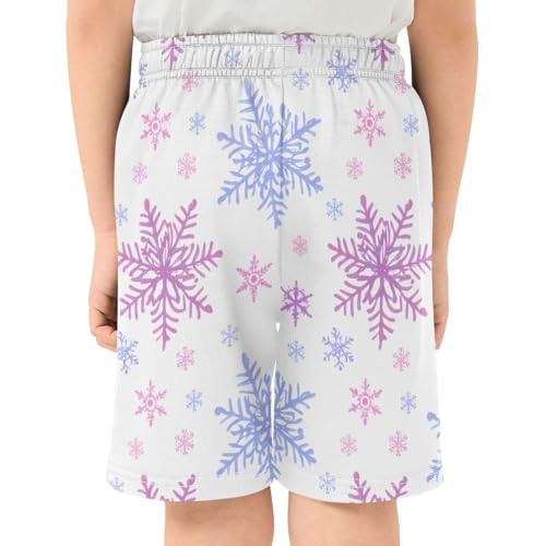 Bright Snowflakes Athletic Shorts with Zipper Pockets, Youth Boys Athletic Running Shorts for Summer3