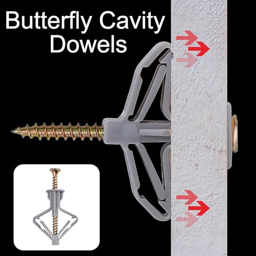 jatimdotina 20 Stück Hohlraumdübel Butterfly, Gipskartondübel mit 20 Stück Schrauben, Spreizdübel Hohlwanddübel, Gipskartondübel mit Schrauben, Rigipsdübel Für Gipskarton, Gipsfaserplatten