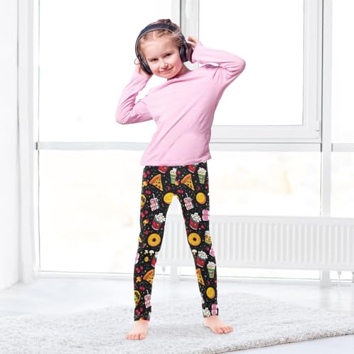 ALAZA Girls' Leggings Children's Yoga Pants Skinny Printed Dance Pizza Popcorn Beverages Comfortable 4T3