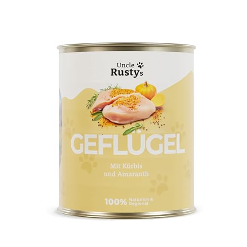 Uncle Rusty's Comida húmeda premium para perros, aves de corral con calabaza y amaranto, 12 unidades (12 x 400 g)