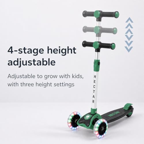 Image of Maanit LED Scooter for Kids (3-12 Years) | Foldable Kick Scooter with LED Light-Up Wheels | Adjustable Height Handlebar | 3-Wheel Stable for Boys & Girls | Outdoor Fun Ride-On (Green)