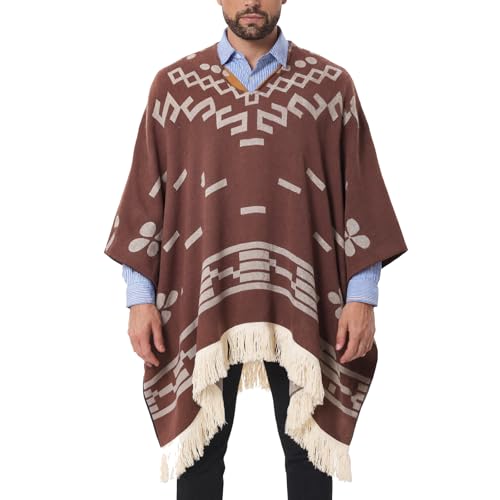 Clint Eastwood Alpaca Wool spinning Poncho Spaghetti Western Original Pattern Cowboy Poncho Costume Sweater Cloak (Brown-Small-Medium)