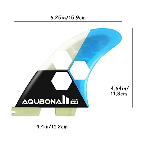 AQUBONA Barbatanas de fibra de vidro Dual Tab II G5 para prancha de surf (azul)