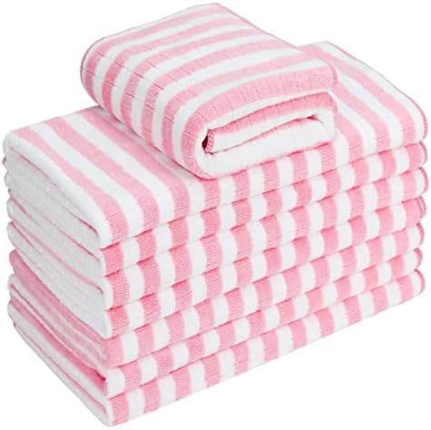 gryeer 8 Pack Microfibre Tea Towels, Super Absorbent, Soft and Thick Kitchen Towels(400gsm, 117g/piece), Check designed with Hanging Loops, 65 x 45 cm, Blue
