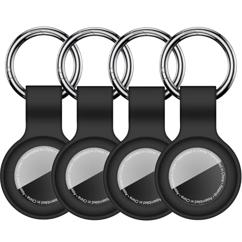 Linsaner [4 Pack] for AirTag Holder Keychain Case Silicone for Air Tags Key Ring Cases Tags Chain GPS Item Finders Accessories, for Bags, Luggages,Backpacks, Black