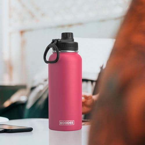 Image of koodee Insulated Water Bottle, 32 oz Stainless Steel Double Wall Vacuum Wide Mouth Sport Bottle with Leakproof Spout Lid (Bby Blue)