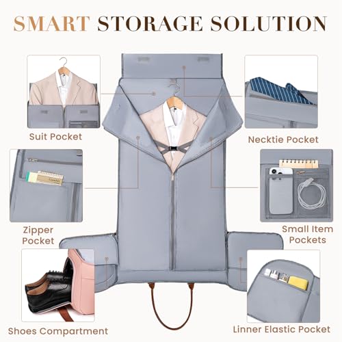 Convertible Garment Bag for Travel, Garment Duffle Bag for Women, PU Leather Travel Garment Bag Carry On, 2 in 1 Suit Travel Bags for Hanging Clothes with Shoe Compartment-Pink4