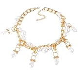 Genérico Collar de perlas gruesas para mujer, gargantilla de cadena de oro ajustable, elegante collar bohemio para boda, fiesta, cita nocturna, regalo único y delicado para ella