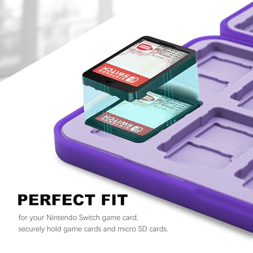 Image of FYY Nintendo Switch Game Case Holder for Switch 2 Cartridge Case with 24 Game Card Slots & 48 Micro SD Card Slots, Hard Shell, Silicone Lining Heart Pattern Blue