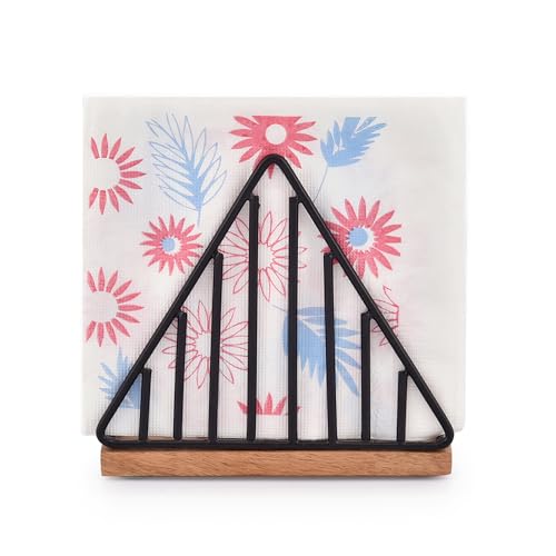 Iron Triangle Design Black Napkin Holder with Mango Wood Base for Tables, Countertop, Kitchen & Dining Room Décor (15.24cm x 7.62cm x 13.97cm) - Cosy Home Interiors Iron Triangle Design Black Napkin Holder with Mango Wood Base for Tables, Countertop, Kitchen & Dining Room Décor (15.24cm x 7.62cm x 13.97cm) - Image 4
