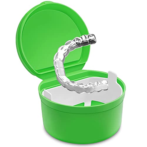 Colorful Denture Bath, Denture Case With Strainer For Soaking Dentures, Retainers, Mouth Guard & Night Guard, Large Denture Cup For a Set Of Full Dentures For Travelling & Daily Cleaning(Green)