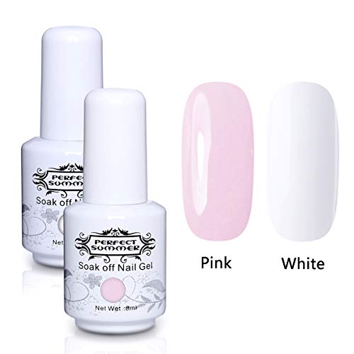 Perfect Summer 2PCS Gel Nail Polish Set Light Pink Color Pure White Colours Soak Off UV LED Manicure Home Gel French Nail Kit with Nail Tip Guides 8ML Kit12