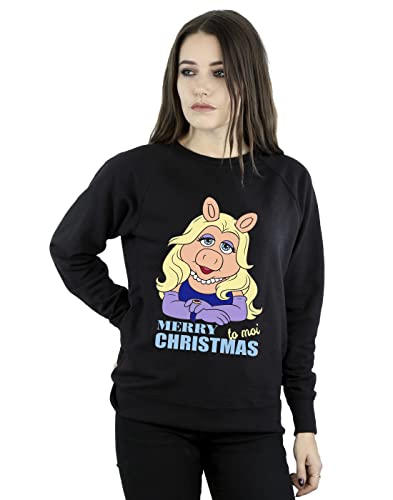 Disney Women's Muppets Miss Piggy Queen of Holidays Sweatshirt Black Medium