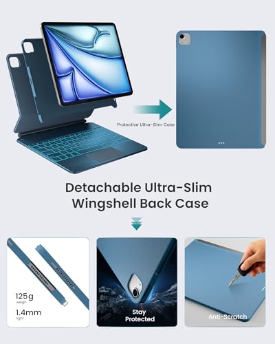 Image of typecase Edge+ Keyboard Case for iPad Air 13 inch(M4 /M3 /M2, 2026 /2025 /2024) & iPad Pro 12.9 inch(3 /4 /5 /6th Gen),Ultra-Slim Detachable Case,Portrait &Typing Modes,11-Color Backlight,Magnetic Stand,Pacific Blue