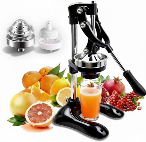 Professional Cast Iron Manual Citrus Juicer Heavy Duty Hand Press with Double Press Head for Orange Lemon Lime Pomegranate - High Yield Juice Presser Stable Countertop Design Easy to Clean