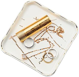 Prevve Jewellery Holder for Rings Earrings Necklace Bracelets, 4 Inches Ceramic Square Small Trinket Tray, Aunt Gifts Trinket Dish, Women Engagement Birthday Wedding Christmas Gifts (White)