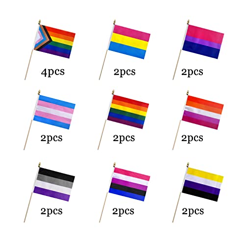 Lovevc Progress Rainbow Pride Stick Flag Set Small Mini Hand Held Lgbtq Inlcusive Flags For Parades,Mardi Gras,5X8 Inch,20 Pack #TOP4