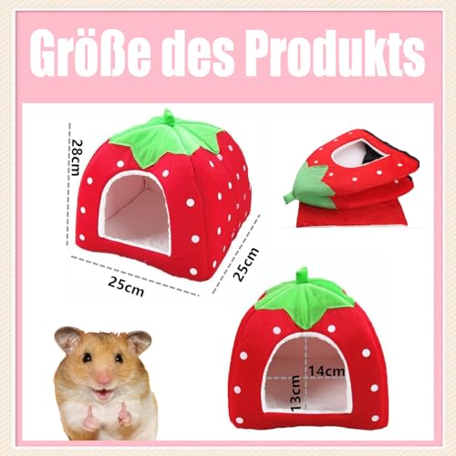 Norhogo Kleintier-Winterhaus, Erdbeer-Design Kuschelsack Waschbar, Weicher Haustier-Schlafsack, für Hamster Meerschweinchen Chinchilla Eichhörnchen Igel, Zwergkaninchen, M, 28 * 25 * 25cm