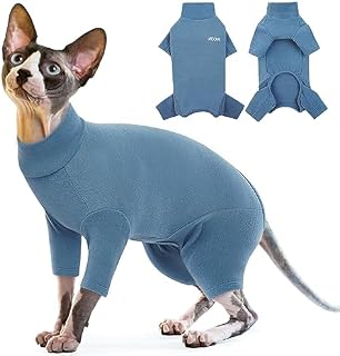 PUMYPOREITY Sphynx Cats Pullover, Cat Turtleneck Sweater Jumper Kitten Fleece Winter Clothes Cat Pajama Warm Jumpsuit Cat Bodysuit Shirt for Sphynx Cornish Rex Devon Rex Peterbald(Grey, L)