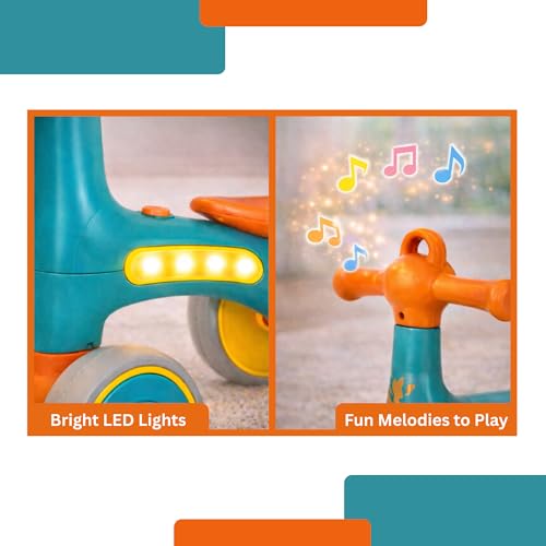 Image of TALIO Kids 4-Wheel Balance Bike with LED & Music | BIS Certified | Toddler Ride-On | Comfortable Seat | for Ages 1-4 Years | AA Batteries Included (GBB-503 /02) (Brown /Green)