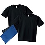 [グリマー] 無地 半袖 4.4oz ドライTシャツ (クルーネック) 00300-ACT 2枚セット キッズサイズ COOL（クール） タオル（カラー選択不可） 付 ブラック 140cm