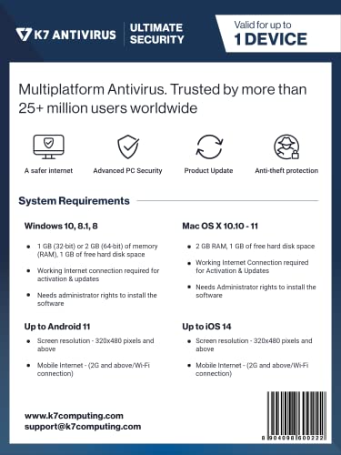 Image of K7 Ultimate Security Antivirus Software 2023 |1 Device, 2 Months Experience Pack | Threat Protection,Internet Security,Data Backup,Mobile Protection|Windows laptop,PC, Mac,Phones,Tablets 2 hr email Delivery