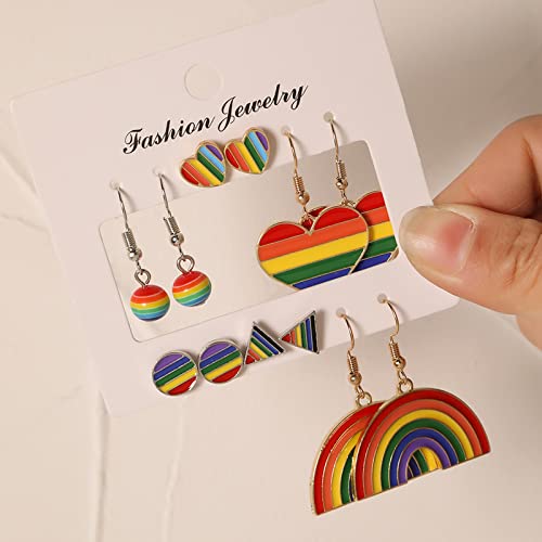 SuoFrun 6 pairs LGBT Rainbow Flag Earring Lesbian Gay Pride Charm Alloy Enamel Dangle Earrings for Women Geometric Shape Dangle Earrings Jewelry2