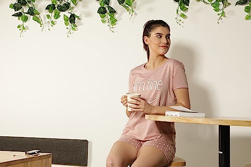 Image of Club A9 Women Cotton Regular Fit T-Shirt and Shorts Night Suit | Two Piece Set (Lime Green)