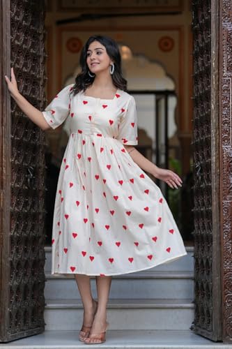Image of Women's Pure Cotton Maxi Midi Dress Western Dress for Women Elegant Floral Printed Long Dresses | Soft & Breathable Fabric | Casual Trending Dress for Women