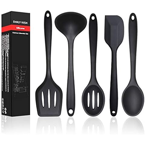 Silicone Kitchen Utensils Set, 5 PCS Heat Resistant Non Stick Cooking Tools, Silicone Spatula/Turner/Serving Spoon/Soup Ladle/Slotted Spoon, for Home and Camping Cover