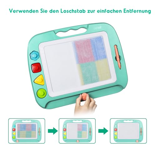 SGILE Große Magnetische Maltafel Zaubertafel Kinder, Magnet Magnettafel mit 4 Stempeln, Kreatives Spielzeug ab 2 Jahren, Geschenk für Jungen & Mädchen 1 2 3 4 Jahre, 42 x 32 CM, Grün