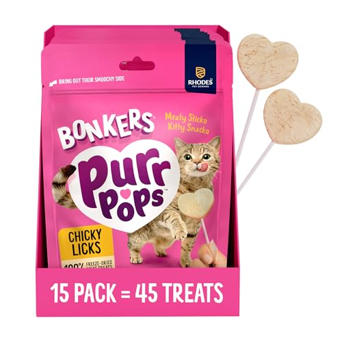 Bonkers Purrpops Freeze-Dried Chicken Flavored Lollipop Treats for Cats 15 Pack