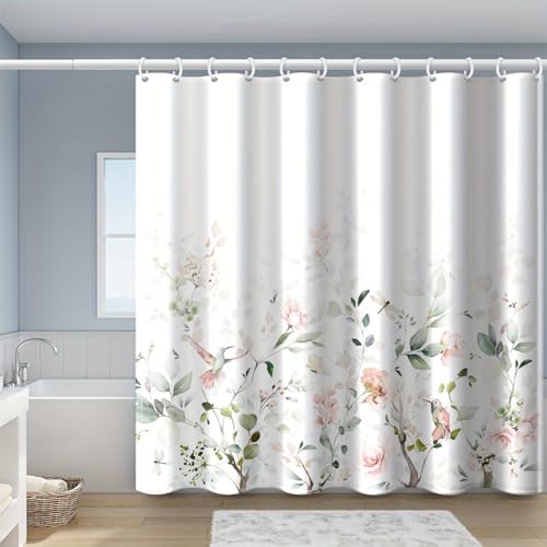 Rideau de douche imperméable fleurs et oiseaux en tissu 150x190 cm - 8