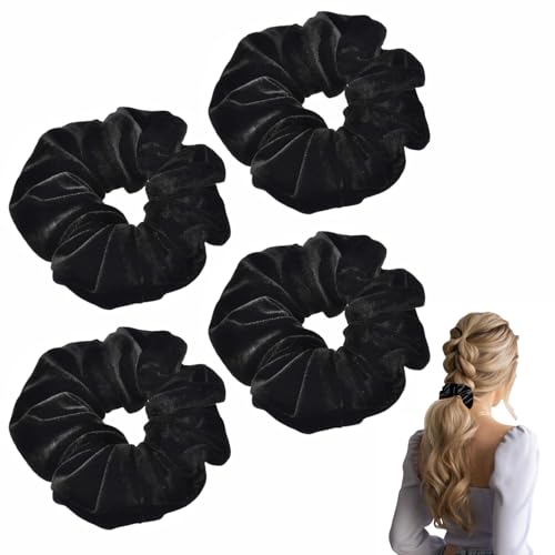 4 Pezzi Elastici Capelli Donna,Scrunchies per Capelli,Elastici Neri per Capelli,Morbidi Elastici in Velluto Grandi Fasce,Elastici Capelli per Lunghi Ricci Sottili Spessi Ragazze