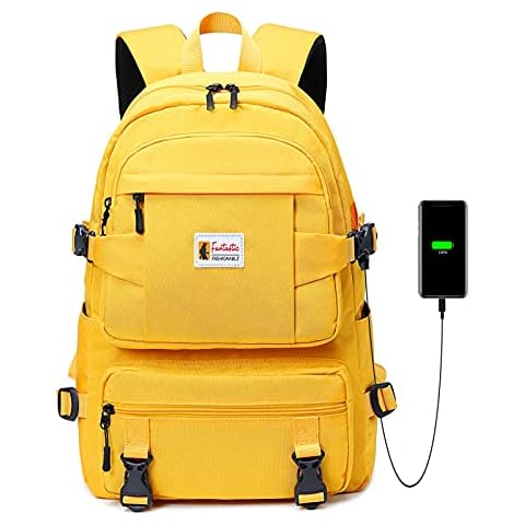 OZUKO School Backpack for Girls Boys Casual Daypack Women Laptop Backpack Waterproof Lightweight Schoolbag College Bookbag with USB Rucksack for Travel/Work (Yellow) Cover