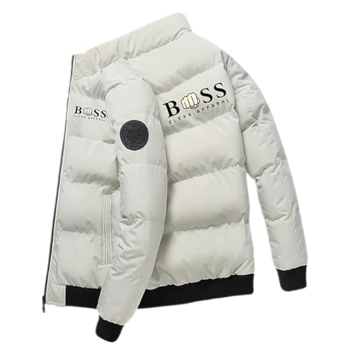 Mayamiyasa Hombre Moda Parka, Invierno Abrigos para Hombre, London Abrigo, BOS Logo, Chaqueta Zip Casual Jacket, Winter Warm Jacket Outdoor, Unisex Chaqueta Antiviento, Beige S