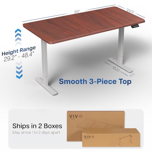 Image of VIVO Dark Walnut 60 x 30 in Standing Desk, DESK-KIT-1G6D-30 | Electric, Holds 220 lbs, Sit Stand, Height Adjustable, Extra Deep Table Top, Memory Presets, 1B Series, Gray Frame