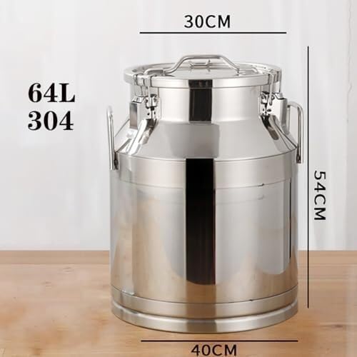 Stainless Milk Bucket Ultra Thick 304 Stainless Steel Sealed Barrel Storage and Transportation of Beer Milk Tea cans Peanut Edible Oil (64L304)