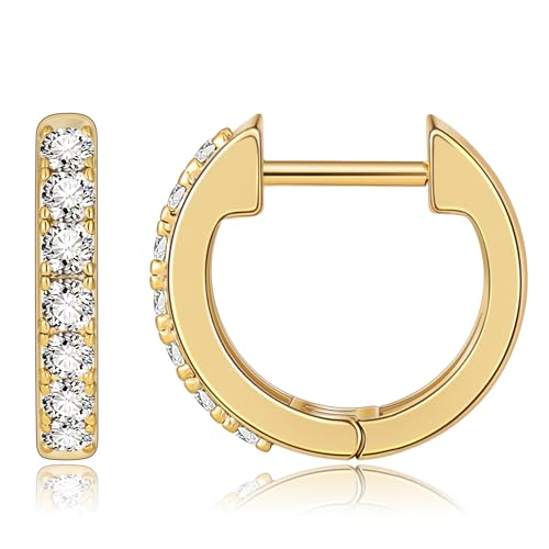 Gacimy Gold Huggie Earrings for Women 14K Real Gold Plated, Small Cubic Zirconia Cartilage Hoop Earrings Cuffs for Women