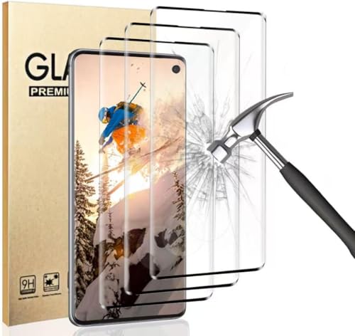 SURFCUZ 3 Pack Galaxy S10 Screen Protector 9H Tempered Glass Ultrasonic Fingerprint Support 3D Curved Coverage HD Clear Scratch Resistant for Galaxy S10 (6.1 Inch) Glass Screen Protector